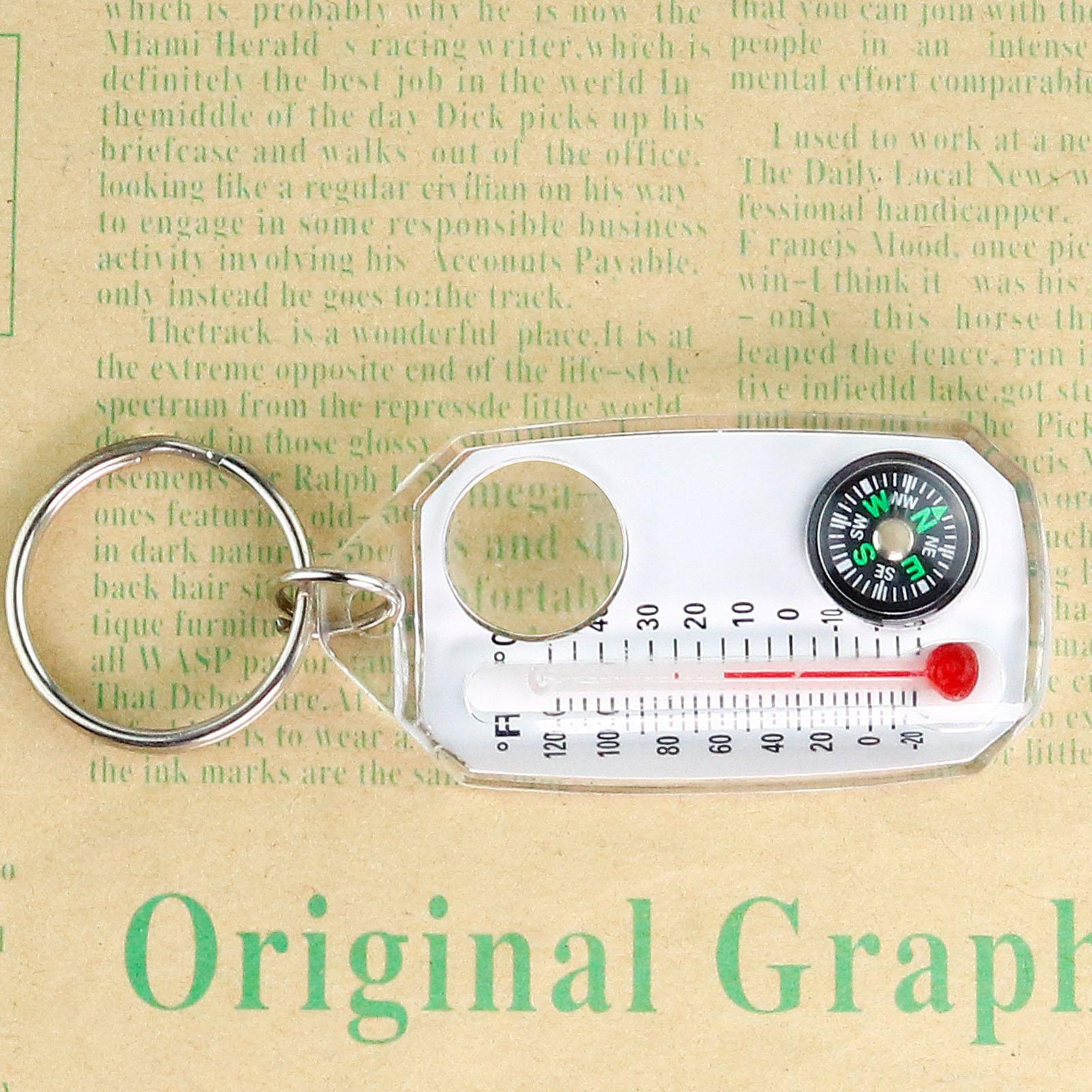 Compass Keychain Mini - Multifunction Mini Keychain Camping Compass Thermometer