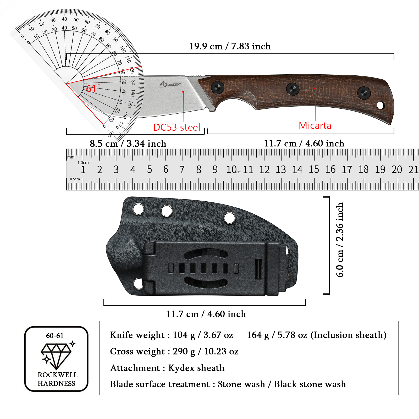 SDOKEDC DC53 Steel EDC Utility - Edc Carry Fixed Blade avis et prix